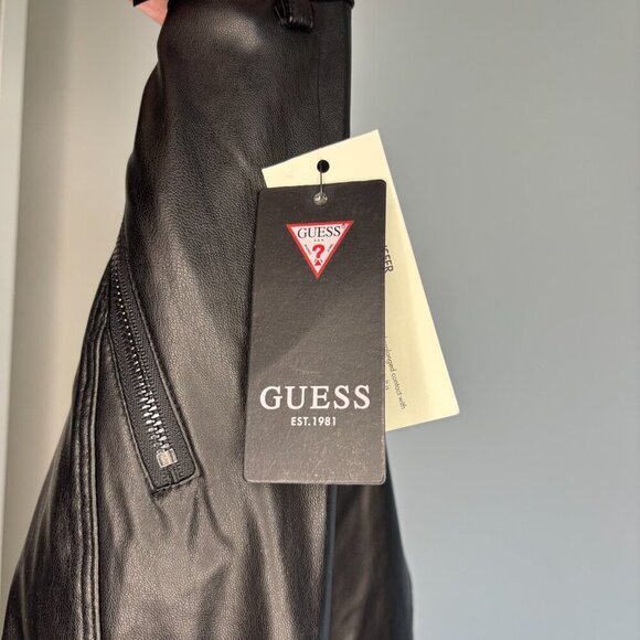 GUESS NEW Faux Leather Skinny Pants Womens 6 Black Zipper Pockets - Picture 7 of 7